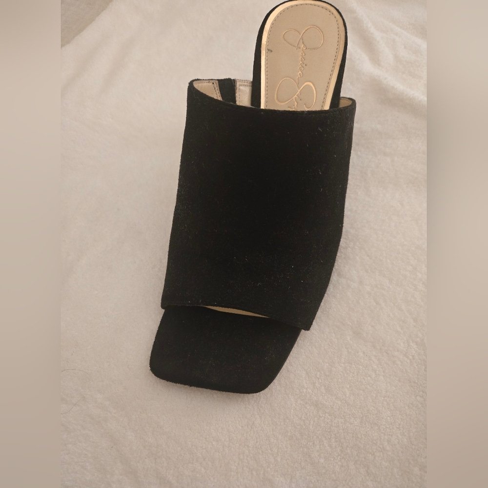10W Jessica Simpson Black Open Toe Wedges